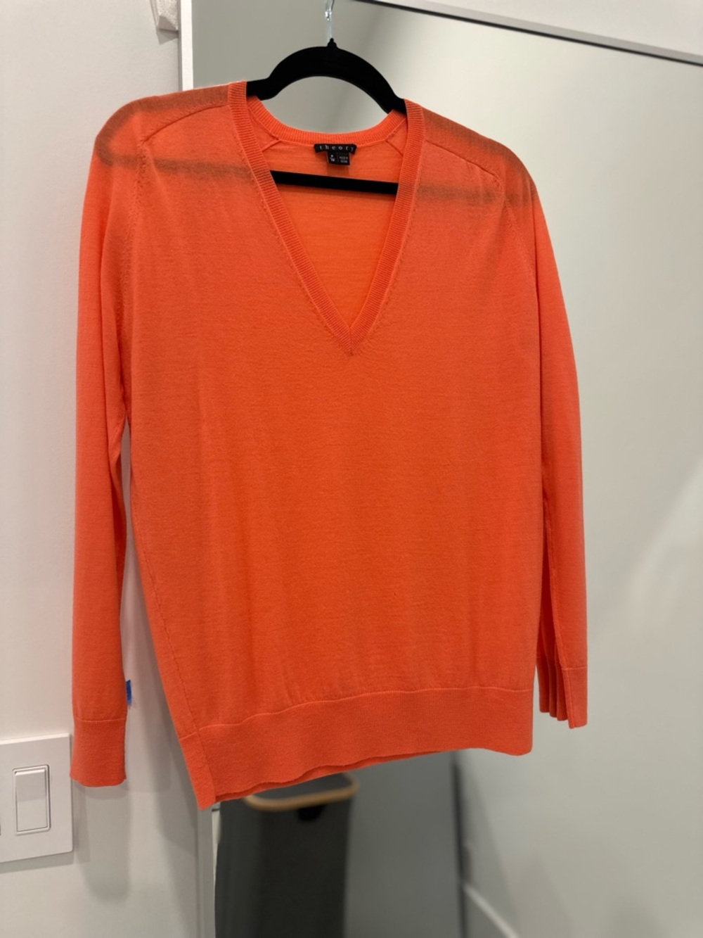 Theory Orange V-Neck Lightweight Sweater